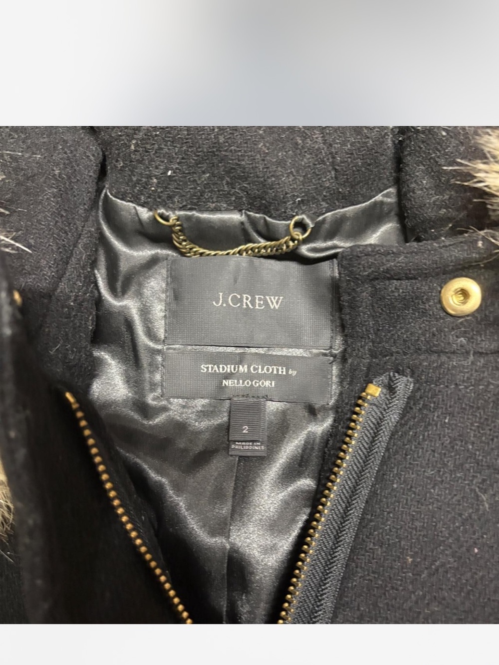 J. Crew stadium cloth by Nello Gori Hooded Pea Coat with Faux Fur Trim - Picture 2 of 2